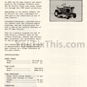 John Deere 70 Repair Manual [Lawn & Garden Tractor]