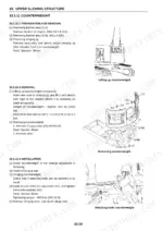 1c1b2cb5-b-upper-structure-470 Counterweight removal from the upper slewing structure: taking off the bonnet assemblies, fitting the weight slinging jig in place of the plug, with the spanner size called out
