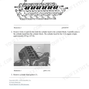 Cat 3116 engine rebuild step with the numbered workshop illustration for the operation