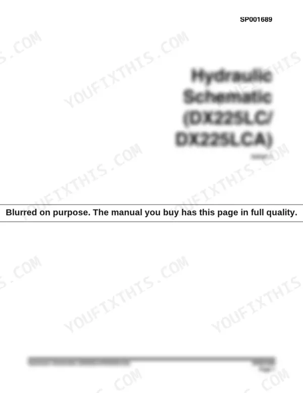 Doosan DX225LCA hydraulic schematic manual cover page SP001689, Edition 1.