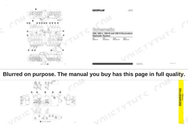 Caterpillar 320, 320L, 320N and 320S hydraulic schematic SENR8742, the fold-out sheet whose component drawings identify the numbered items on the circuit, including the stacked main control valve sections and the pilot oil manifold with its ports labelled