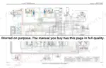cafd4e7e-b-hydraulic-schematic-131 New Holland E50BSR colour hydraulic operating circuit, travel forward at 2nd speed, tracing the oil path through the variable displacement pump, the 11-spool control valve, the swivel joint and each travel motor with its counterbalance and brake valves, with the relief pressure table printed on the sheet