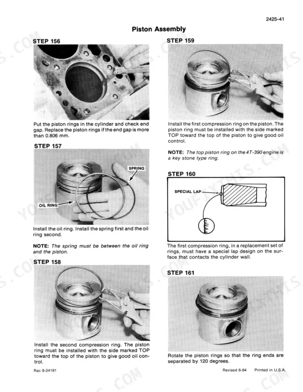 Case 580K service manual - Piston Assembly