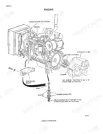case-888-excavator-service-manual-8-66552-exploded-view-46 Case 888, 888 Excavator engine installation exploded view showing engine, hydraulic pump, mounts, and torque specifications.