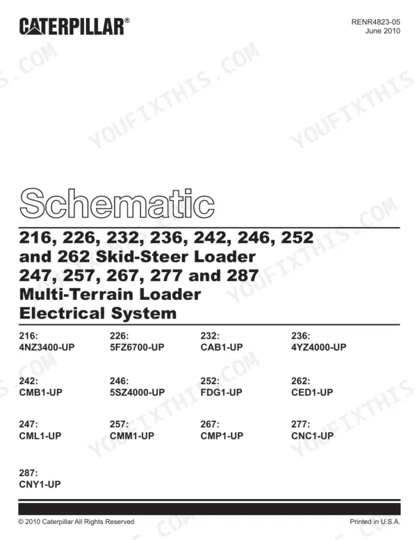caterpillar-236-262-repair-manual-skid-steer-page-4 Caterpillar 236 repair manual - Electrical and Hydraulic Schematics, June 2010