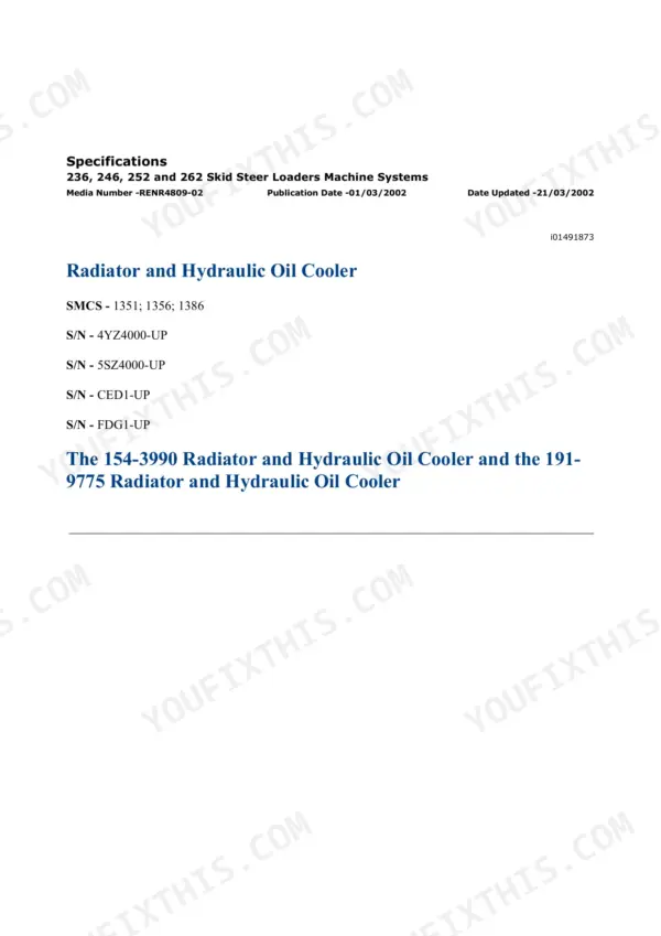 Caterpillar 236 repair manual - Engine - Air Inlet, Basic Engine and Cooling, Specifications