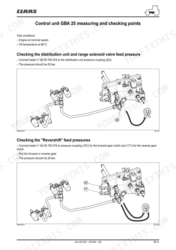 CLAAS Ares 547 workshop manual - Transmission & Powershift - Group B, Test conditions