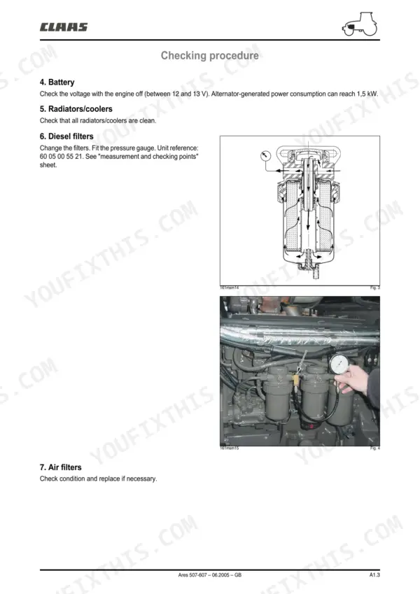 claas-renault-ares-547-697-workshop-manual-page-4 CLAAS Ares 547 workshop manual - Engine & Injection System, Checking procedure