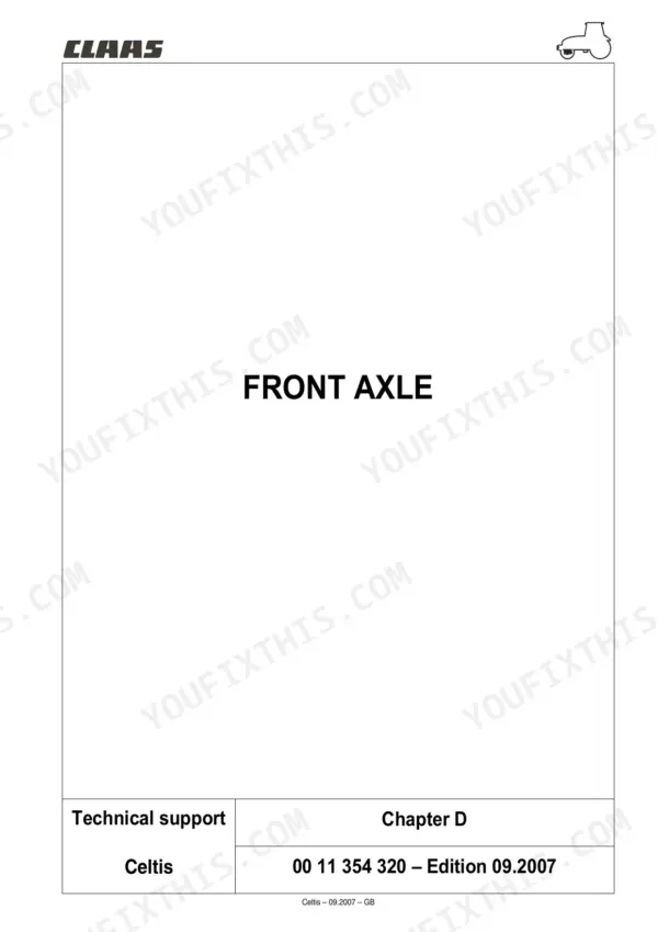 CLAAS Celtis 426 repair manual - Front Axle & Front PTO
