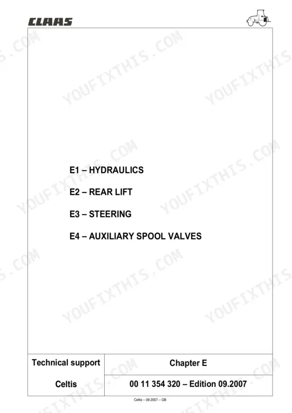 CLAAS Celtis 426 repair manual - Hydraulics, Spool Valves & Steering, E1 \u2013 Hydraulics