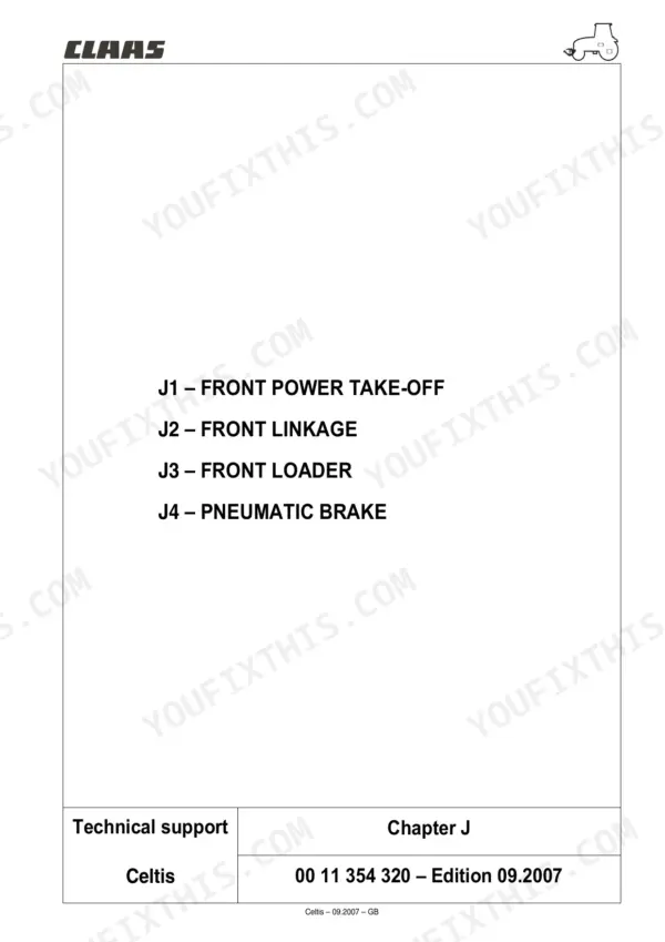 CLAAS Celtis 426 repair manual - J1 \u2013 Front Power Take-Off