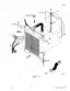 Case 1840 Skid Steer exploded view of radiator installation, fan shroud, coolant reservoir, and hoses.