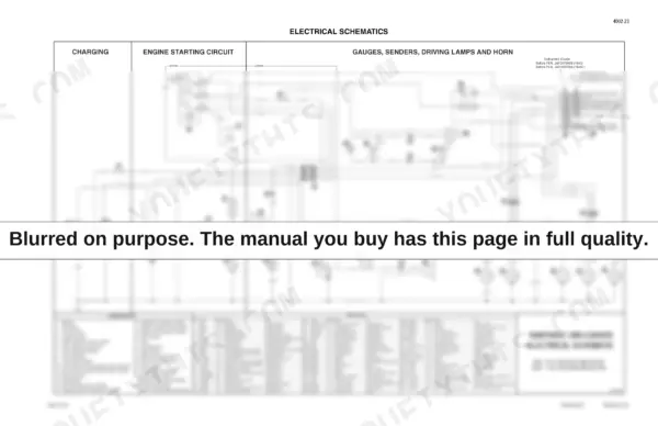 Case 1840 Skid Steer electrical schematic for charging, starting, gauges, and horn systems.