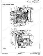 John Deere 35D, 50D Excavator engine component location diagram showing numbered parts and cooling system layout.