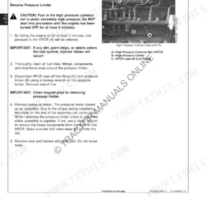 John Deere 4045, 6068, 7720, 7820 Series: Procedure to remove and install the high pressure common rail pressure limiter.