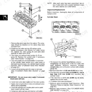 John Deere 4500, 4600, 4700 cylinder head and valve disassembly, assembly, and flatness inspection procedures.