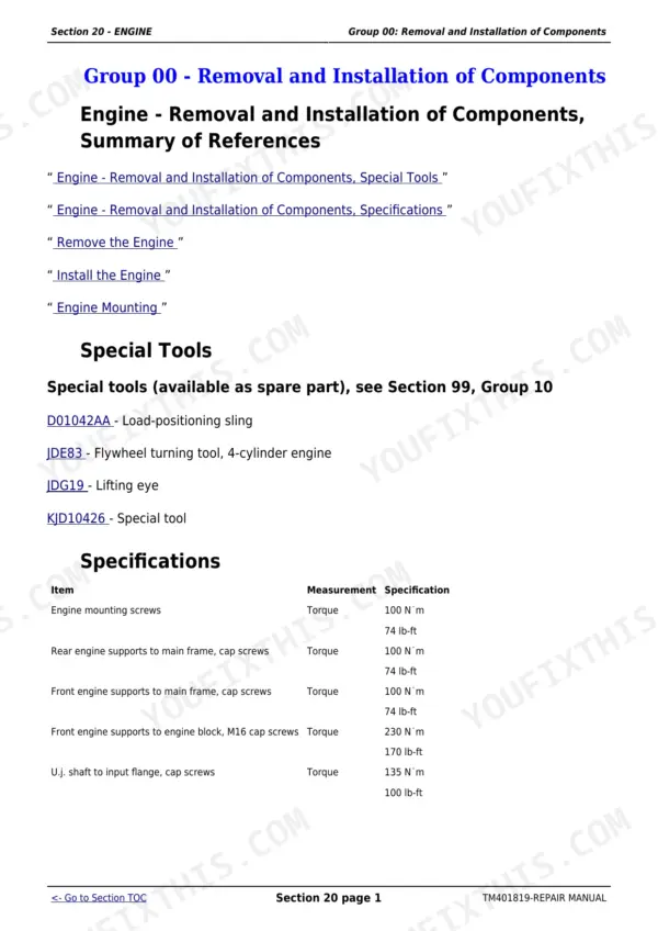 John Deere 5080R repair manual - Engine, Section 20 - ENGINE