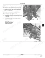 john-deere-5105-5205-tractors-technical-manual-tm1792-exploded-view-117 John Deere 5105, 5205 clutch housing installation steps, showing throttle linkage, park brake spring, and transmission lines.
