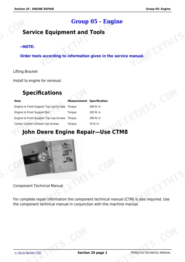 John Deere 5203S repair manual - Engine Repair, Section 20 - ENGINE REPAIR