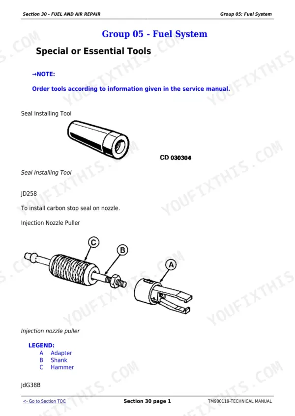 John Deere 5203S repair manual - Fuel and Air Repair, Section 30 - FUEL AND AIR REPAIR