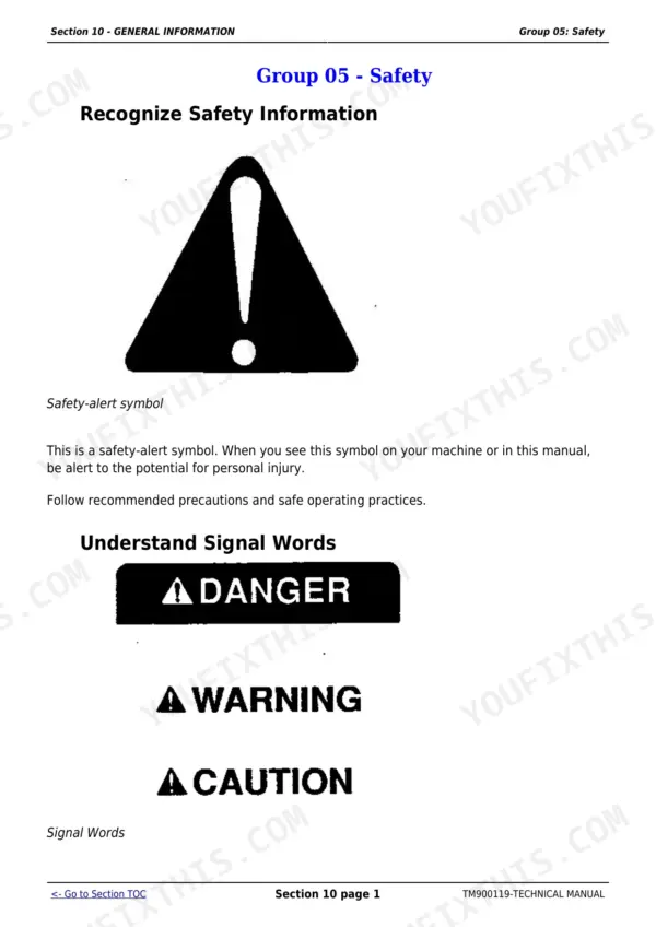 John Deere 5203S repair manual - General Information, Section 10 - GENERAL INFORMATION