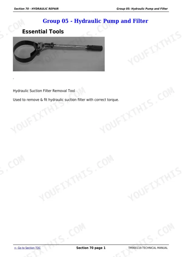John Deere 5203S repair manual - Hydraulic Repair, Section 70 - HYDRAULIC REPAIR