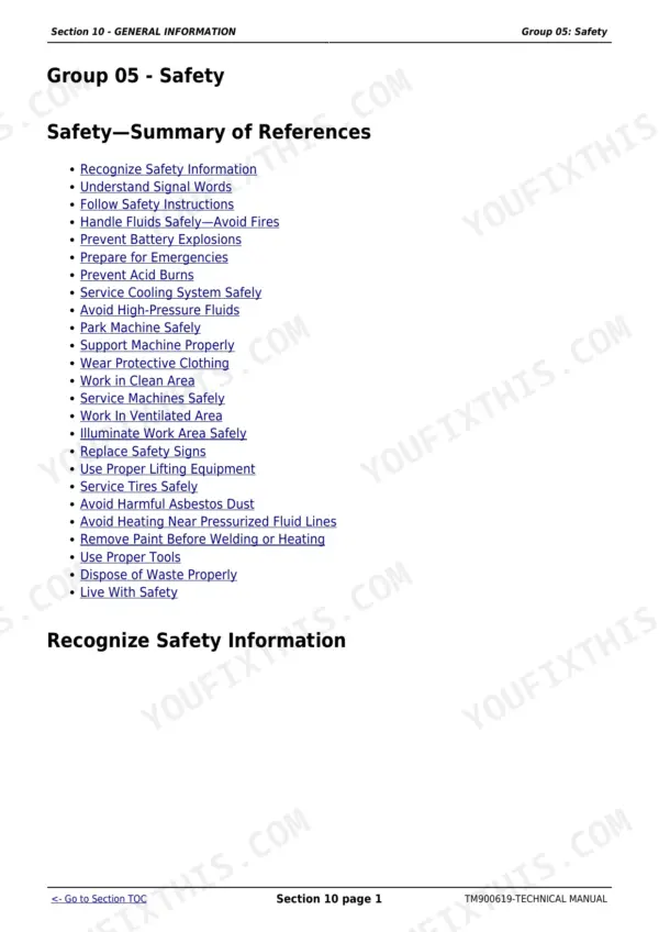 John Deere 5310 repair manual - General Information, Section 10 - GENERAL INFORMATION