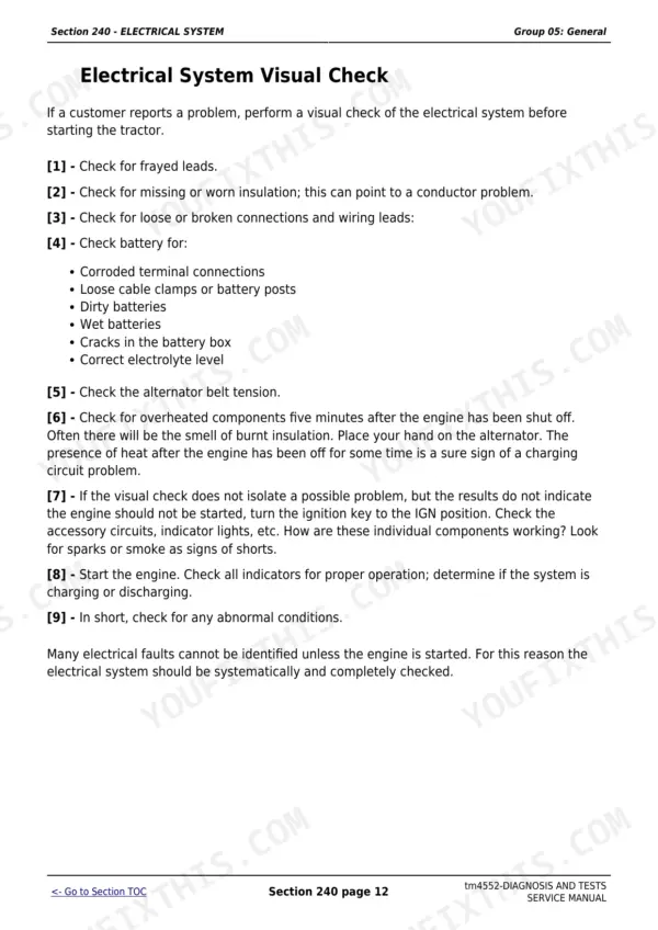 John Deere 6010 diagnostic manual - Electrical System (Section 240), Section 240 - ELECTRICAL SYSTEM