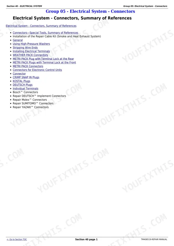 John Deere 6110M repair manual - Electrical System & Electronic Control Units, Section 40 - ELECTRICAL SYSTEM
