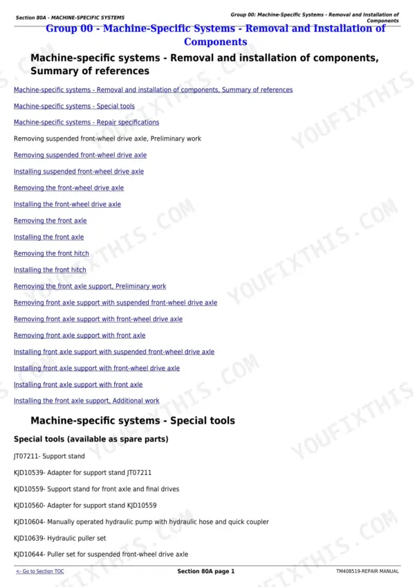 John Deere 6110M repair manual - Machine-Specific Systems, Group 00: Machine-Speci\ufb01c Systems - Removal and Installation