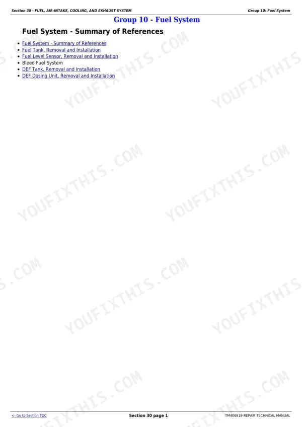 John Deere 6145R repair manual - Fuel, Air-Intake, Cooling and Exhaust, Section 30 - FUEL, AIR-INTAKE, COOLING, AND EXHAUST SYSTEM