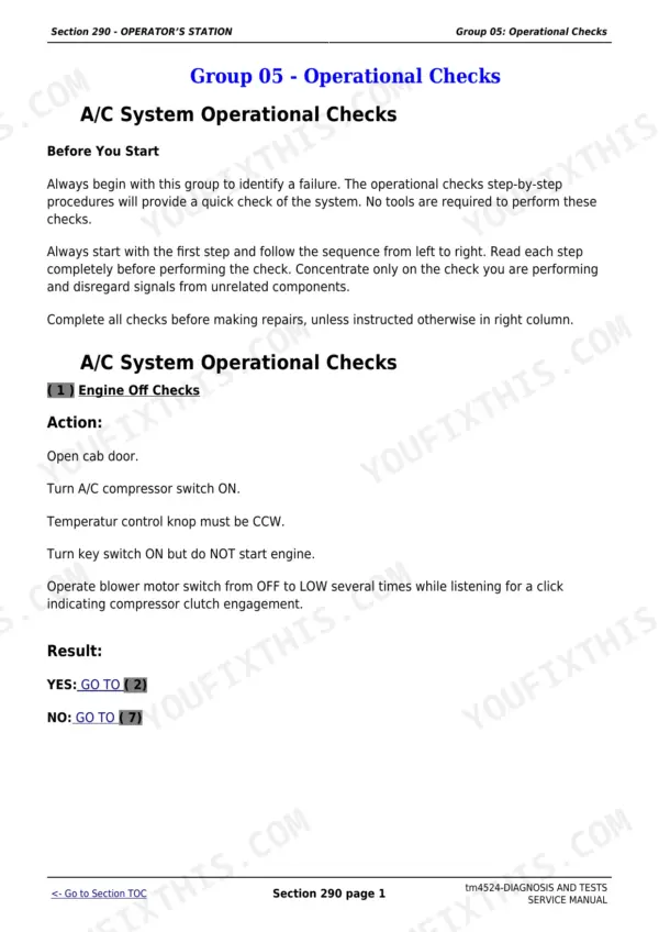 John Deere 6200 operation and tests manual - Operator's Station and Special Tools, Section 290 - OPERATOR'S STATION