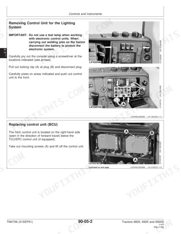 John Deere 6820 technical manual - Operator's cab, Controls and instruments