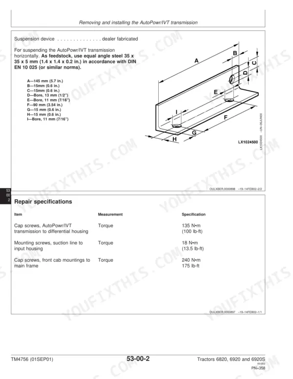 John Deere 6820 technical manual - Transmission, Removing and installing the AutoPowr/IVT transmission