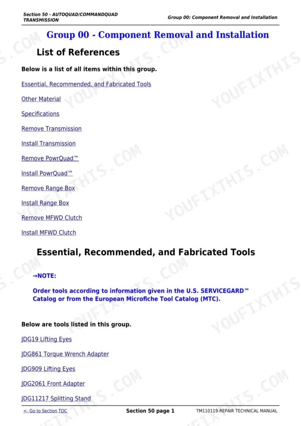 John Deere 7200R repair manual - AutoQuad/CommandQuad Transmission, Section 50 - AUTOQUAD/COMMANDQUAD
