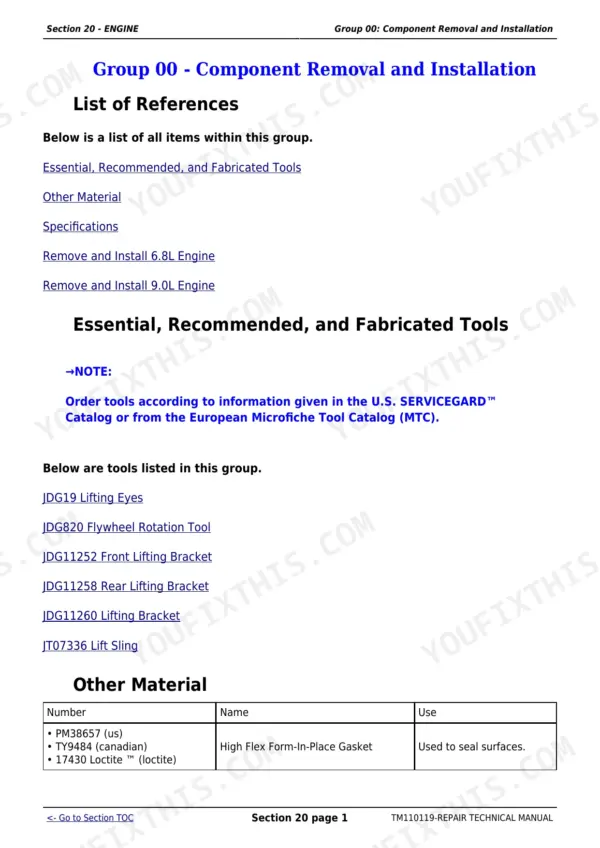 John Deere 7200R repair manual - Engine, Section 20 - ENGINE