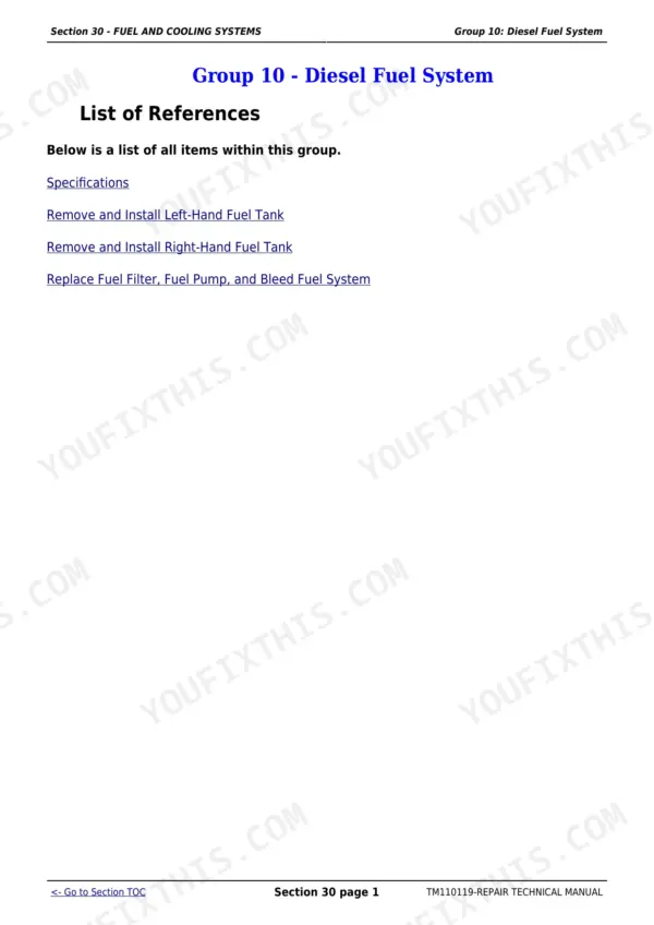 John Deere 7200R repair manual - Fuel and Cooling Systems, Section 30 - FUEL AND COOLING SYSTEMS
