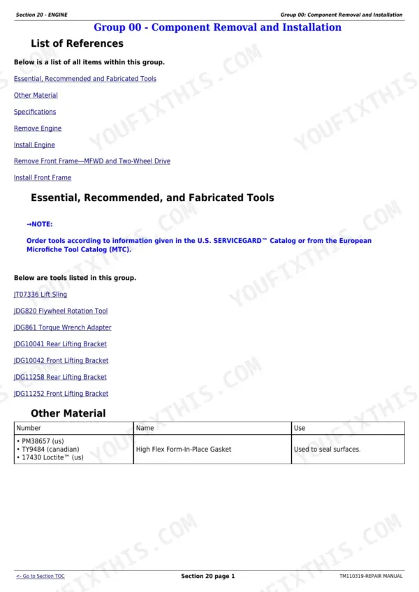 John Deere 8235R repair manual - Engine, Fuel & Cooling, Section 20 - ENGINE