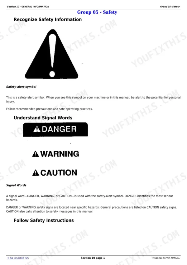 John Deere 8235R repair manual - General Information & Maintenance, Section 10 - GENERAL INFORMATION
