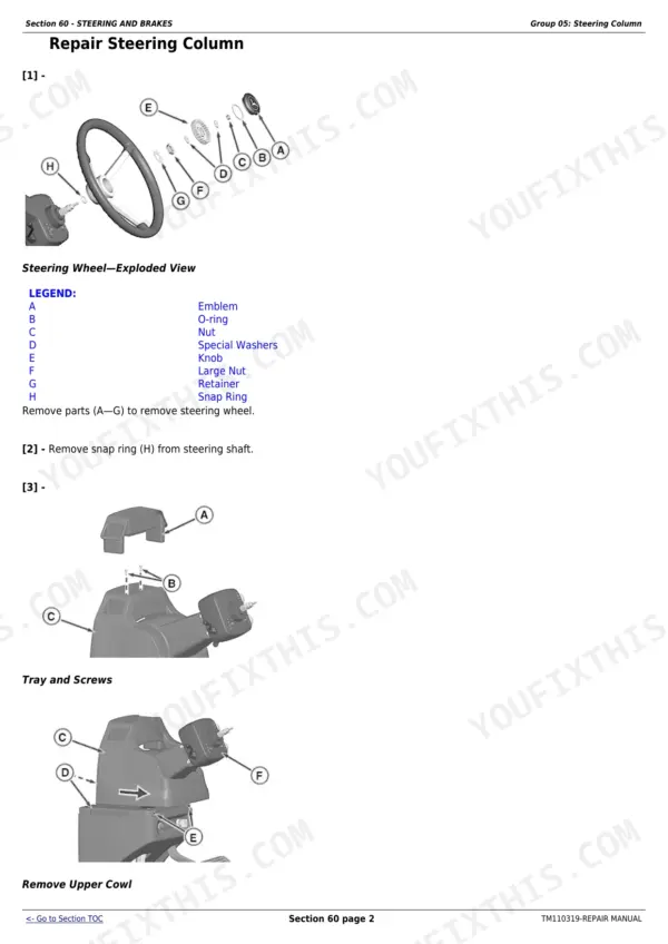 John Deere 8235R repair manual - Steering & Brakes, Section 60 - STEERING AND BRAKES