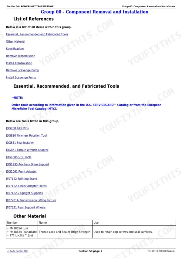 John Deere 8235R repair manual - Transmission (PowerShift & AutoPowr/IVT), Section 50 - POWERSHIFT TRANSMISSION