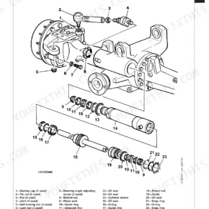 John Deere AS-2025, AS-2035, AS-2035N, AS-2045, AS-2060, MS-2025, MS-2035, MS-2045 exploded view of steering cylinder and tie rod.