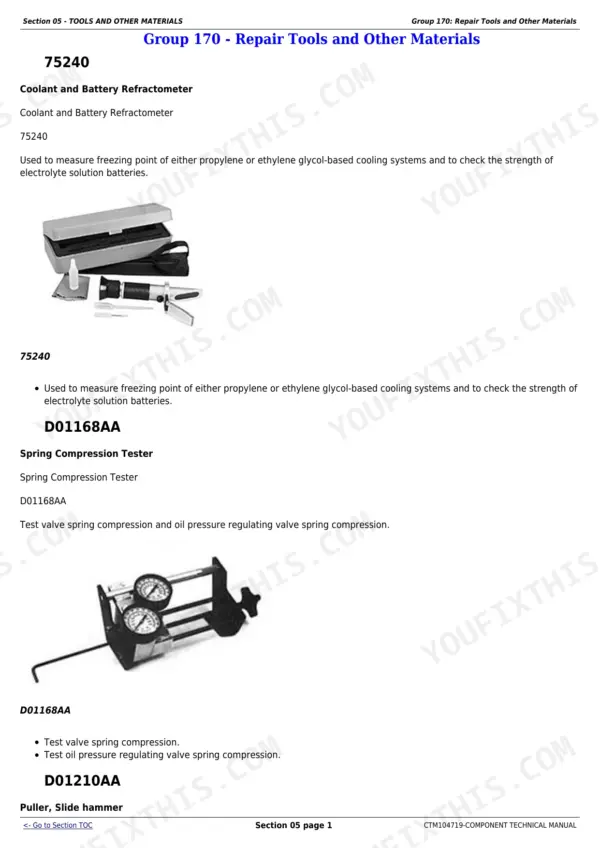 John Deere PowerTech 6068 (6068HFC95 component technical manual - Tools and Other Materials, Section 05 - TOOLS AND OTHER MATERIALS