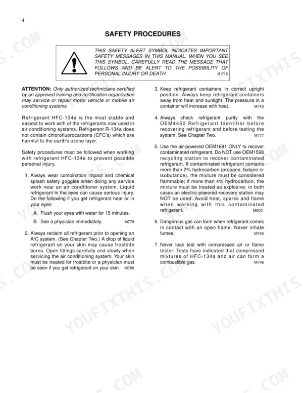 New Holland TJ275 repair manual - Cab Climate Control (Section 50), Safety Procedures