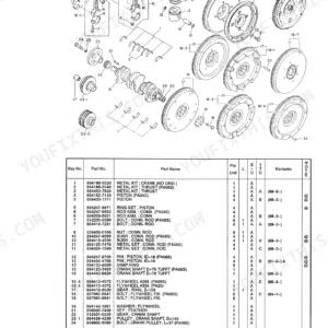 Isuzu 4JB1PA-06S 4JB1PA-020 PA20 crankshaft crank metal piston conn rod flywheel exploded view parts list