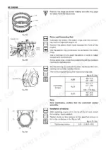 Isuzu 4LB1 4LC1 4LE1 piston ring installation, connecting rod torque specs, and retainer procedure diagrams