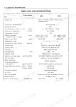 Isuzu 6RB1 6RB1T main data and specifications table with engine displacement, compression ratio, valve clearances, and injection timing
