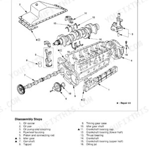 Isuzu AA-4BG1T, AA-6BG1, BB-4BG1T, BB-6BG1T engine assembly exploded view showing crankshaft, pistons, oil pan