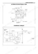 Isuzu AA-4BG1T, AA-6BG1, BB-4BG1T, BB-6BG1T alternator sectional view and charging circuit wiring diagram