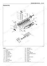 Isuzu AA-6HK1T BB-6HK1T cylinder head disassembly exploded view valves springs thermostat exhaust manifold